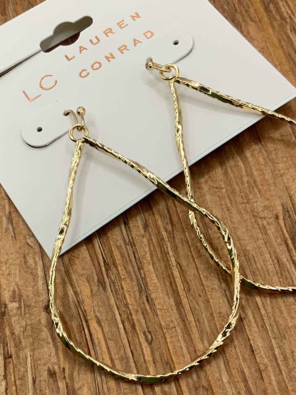 LC Lauren Conrad Gold Hammered Teardrop Dangle Earrings